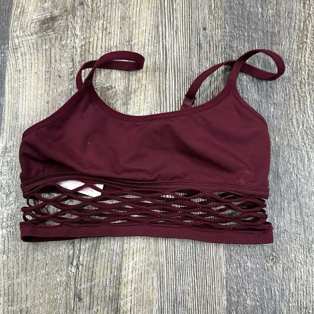 PINK Victoria's Secret‎ Burgundy Net Trimmed Sports Bra Size XS Womens
